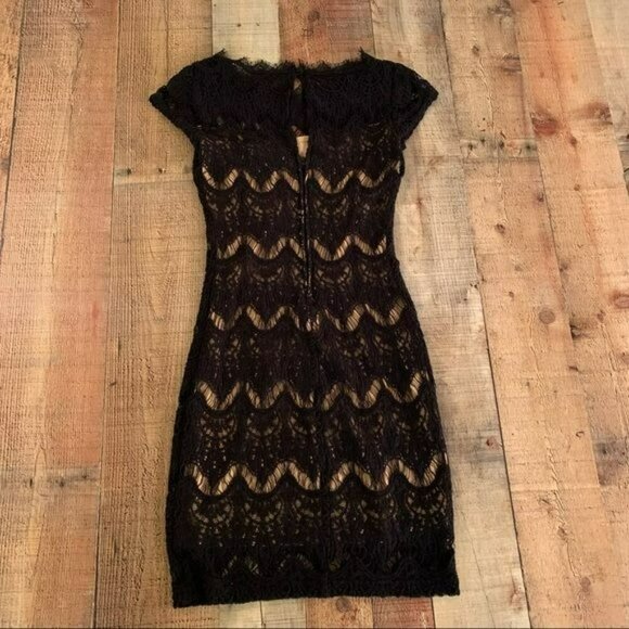 B. Darlin womens black lace mini dress with nude underlay - Picture 8 of 10